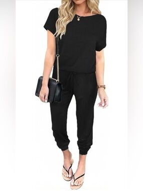 Ekouaer Black Jumpsuit Women Summer Casual Spring Vacation Outfits Size Med